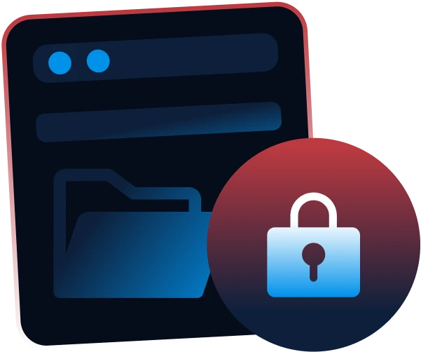 Interface window with a folder icon and an overlaid padlock, representing hardened security and protected data access.