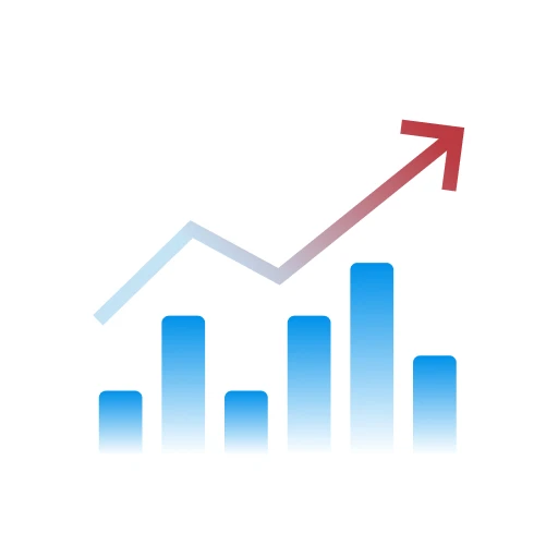 Bar chart with upward arrow symbolizing growth and ROI increase.
