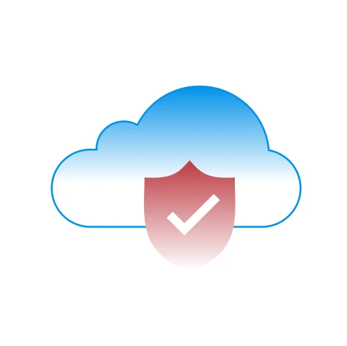 Cloud with shield overlay representing secure and private data storage.
